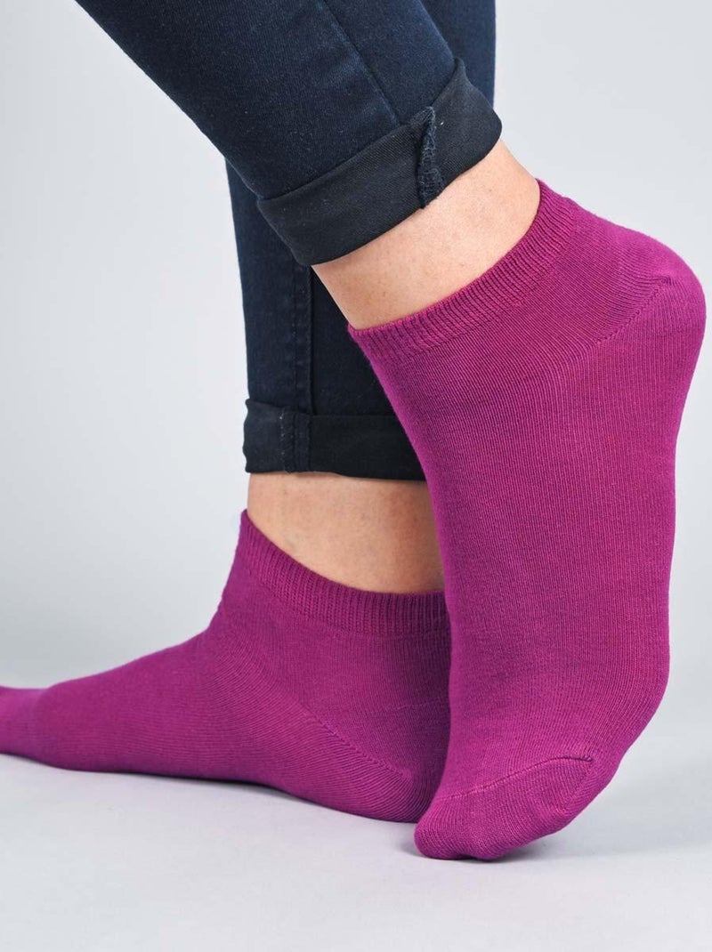 Socquettes Coton Prémium - Lot 5 Paires - Fabrication UE Violet prune - Kiabi