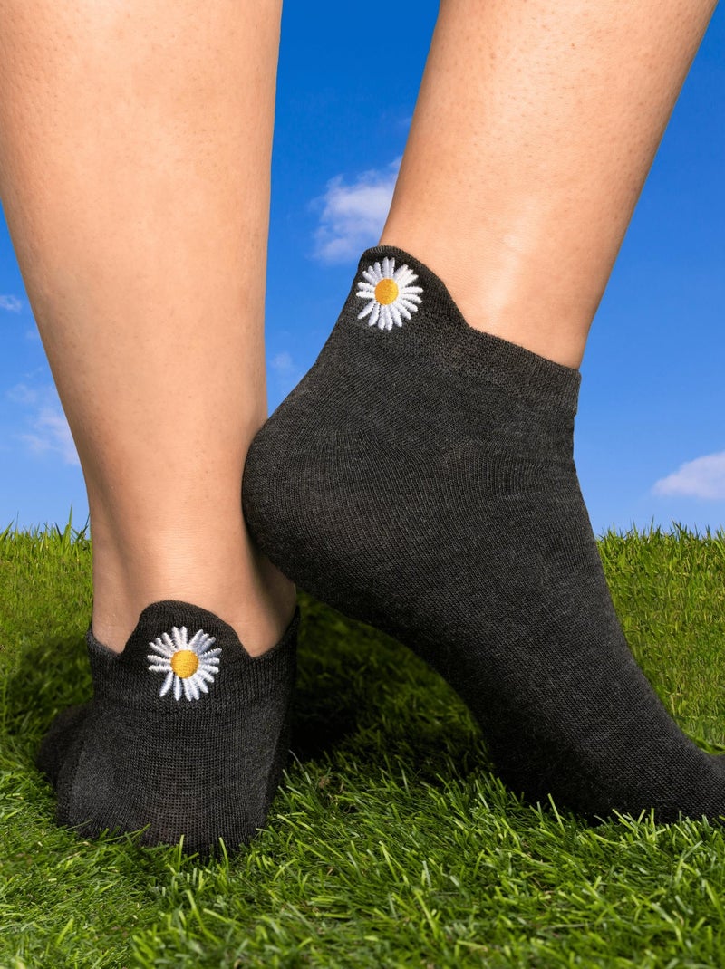 Socquettes En Coton Fleurs- SockUp- 35-42 Noir - Kiabi