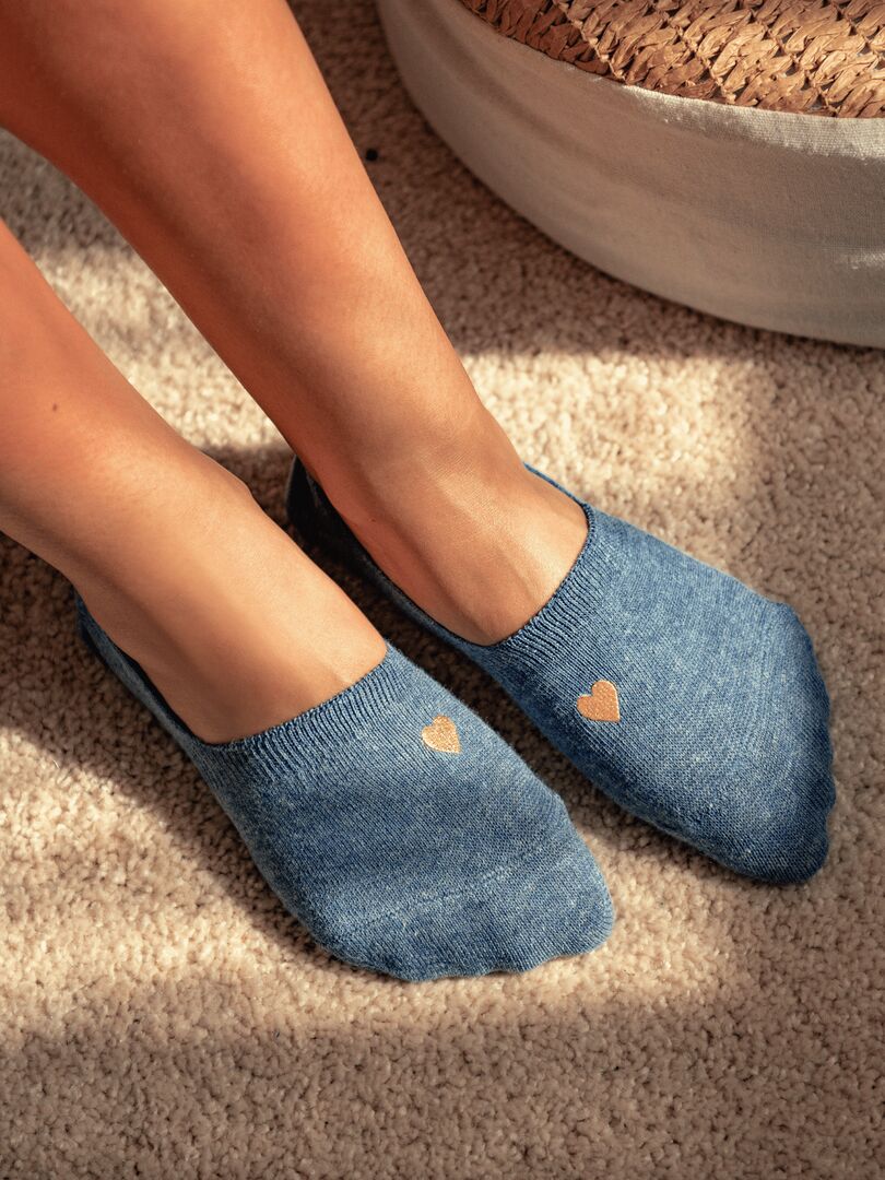 Socquettes En Coton Invisibles Coeur Doré- SockUp- 35-42 - Bleu