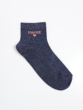 Socquettes fil métallisé, message MAMIE