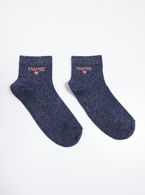 Socquettes fil métallisé, message MAMIE - Kiabi