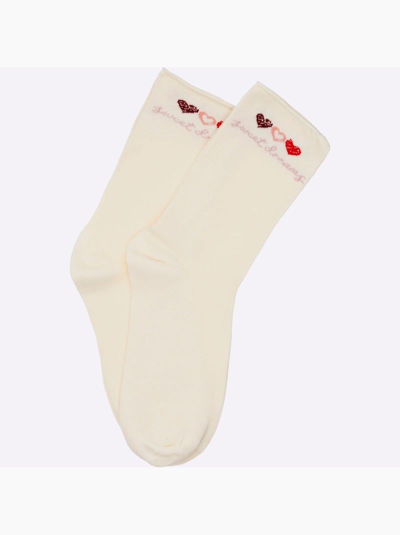 Socquettes Pour Dames Qualité Coton - Taille Standard - Witt - Lot de 2 Ecru/Rouge - Kiabi