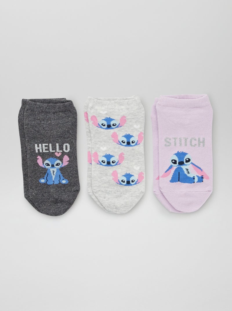 Socquettes 'Stitch' - Lot de 3 Gris/violet - Kiabi