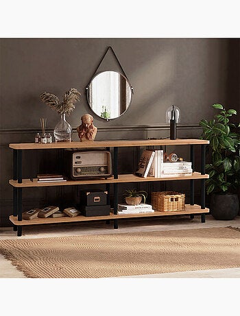 SOFIE Étagère design basse noir et bois 180 cm