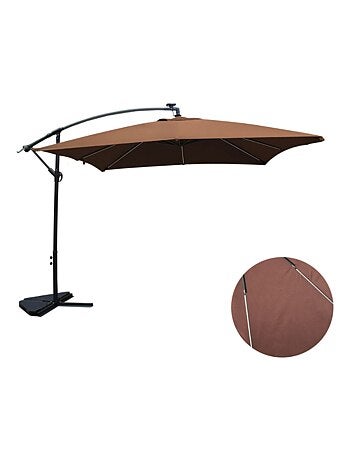 SOLENZARA - Parasol LED carré déporté 3x3 marron en aluminium