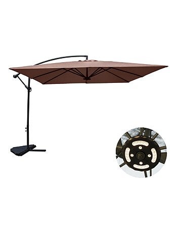 SOLENZARA - Parasol LED carré déporté 3x3 marron