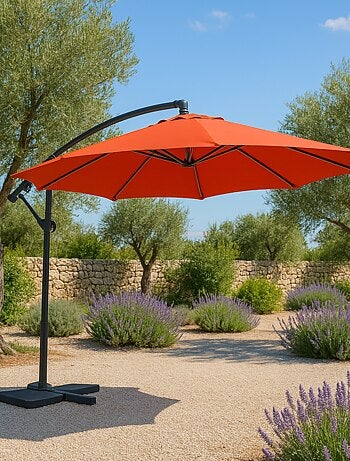 SOLENZARA - Parasol LED carré déporté 3x3 marron en aluminium
