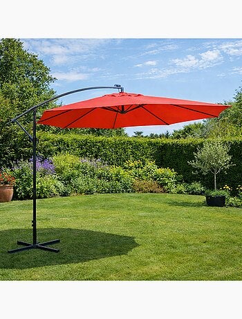 SOLENZARA - Parasol LED carré déporté 3x3x terracotta en aluminium