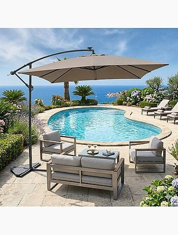 SOLENZARA Parasol marron déporté carré 3 x 3 m led