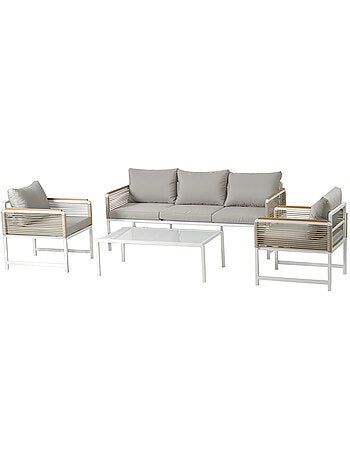 SOLOMON Salon de jardin 5 places avec table basse gris clair