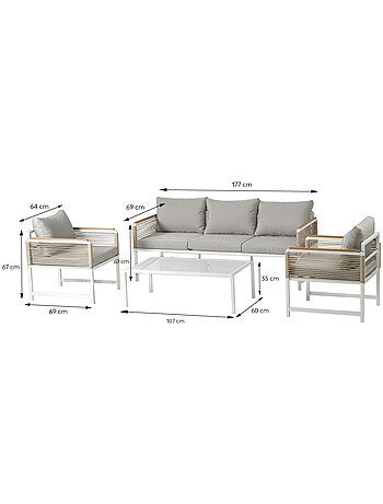 SOLOMON Salon de jardin 5 places avec table basse gris clair
