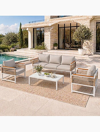 SOLOMON Salon de jardin 5 places avec table basse gris clair