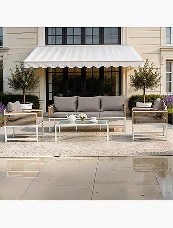 SOLOMON Salon de jardin 5 places avec table basse gris clair