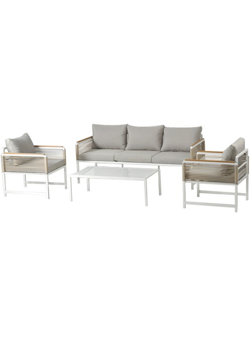 SOLOMON Salon de jardin 5 places avec table basse gris clair - Kiabi