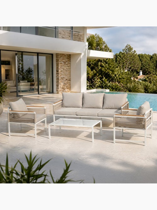 SOLOMON Salon de jardin 5 places avec table basse gris clair - Kiabi