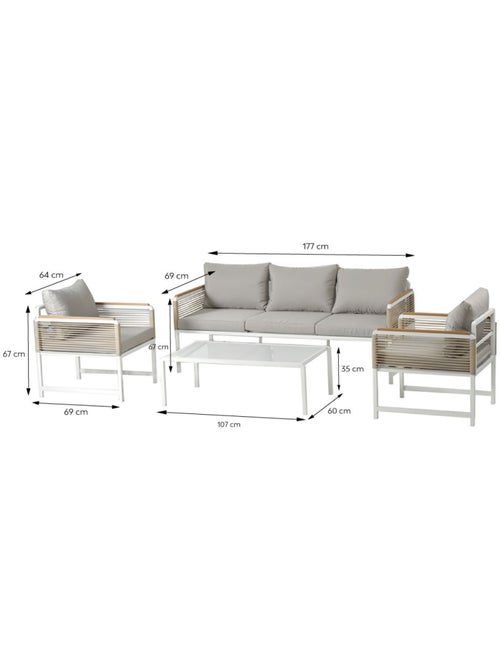 SOLOMON Salon de jardin 5 places avec table basse gris clair - Kiabi