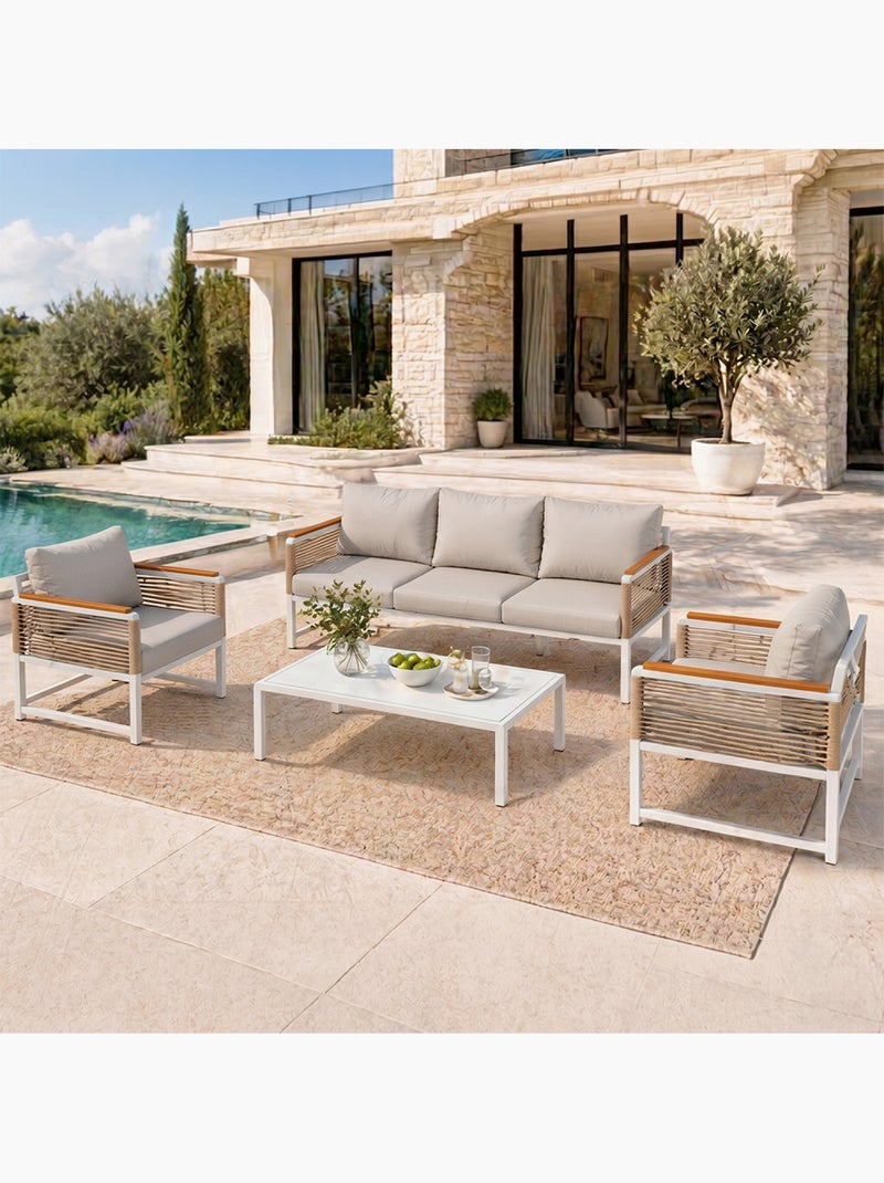 SOLOMON Salon de jardin 5 places avec table basse gris clair Gris - Kiabi