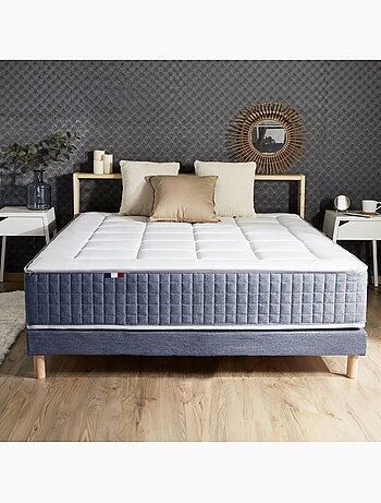 Sommier tapissier à lattes bleu denim made in France - 140 x 190 cm