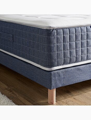 Sommier tapissier à lattes bleu denim made in France - 140 x 190 cm