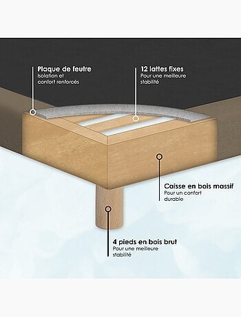 Sommier tapissier à lattes fixes, couchage ferme, soutien optimal - sommier - gris chiné