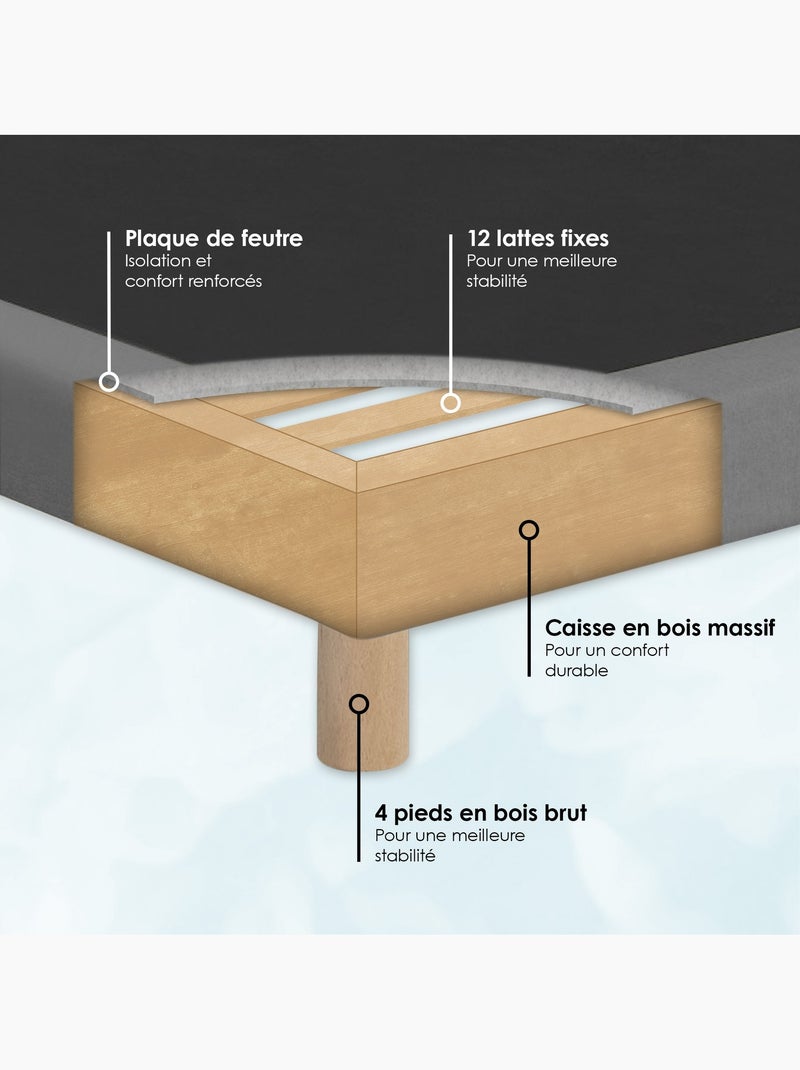 Sommier tapissier à lattes fixes, couchage ferme, soutien optimal  , Sommier - Gris chiné Gris clair - Kiabi
