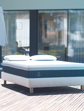 Sommier tapissier bois massif beige avec pieds