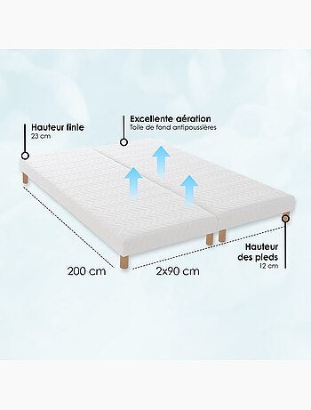 Sommier tapissier lattes blanc Made in France - 2x90 x 200 cm