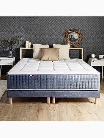 Sommier tapissier lattes bleu denim made in France - 2x90 x 200 cm