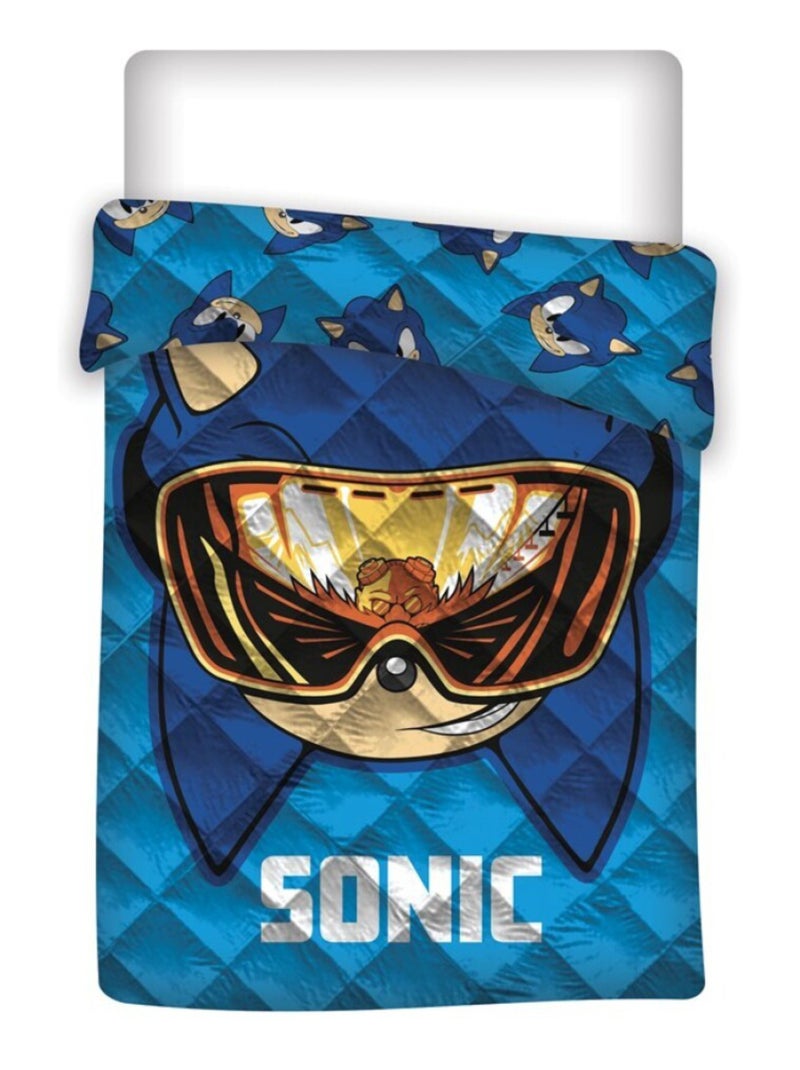 Sonic - Couette Imprimée Enfant Réversible THE HEDGEHOG - Couverture 140x200 cm Bleu - Kiabi