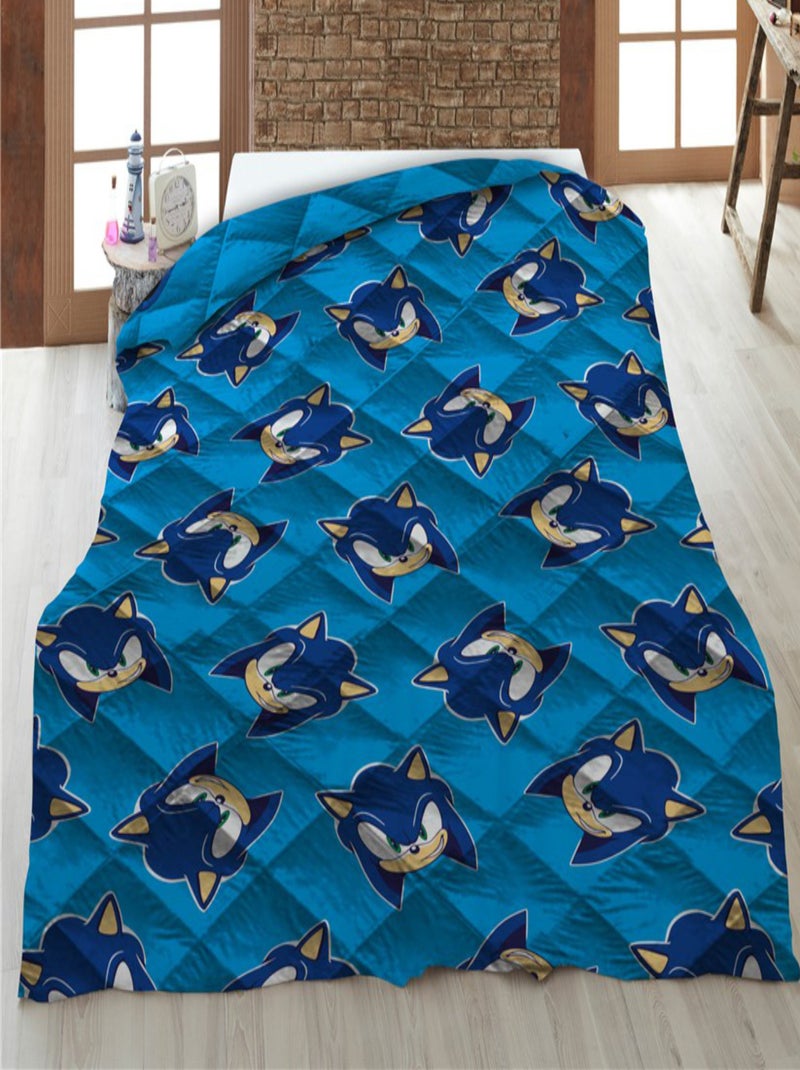 Sonic - Couette Imprimée Enfant Réversible THE HEDGEHOG - Couverture 140x200 cm Bleu - Kiabi