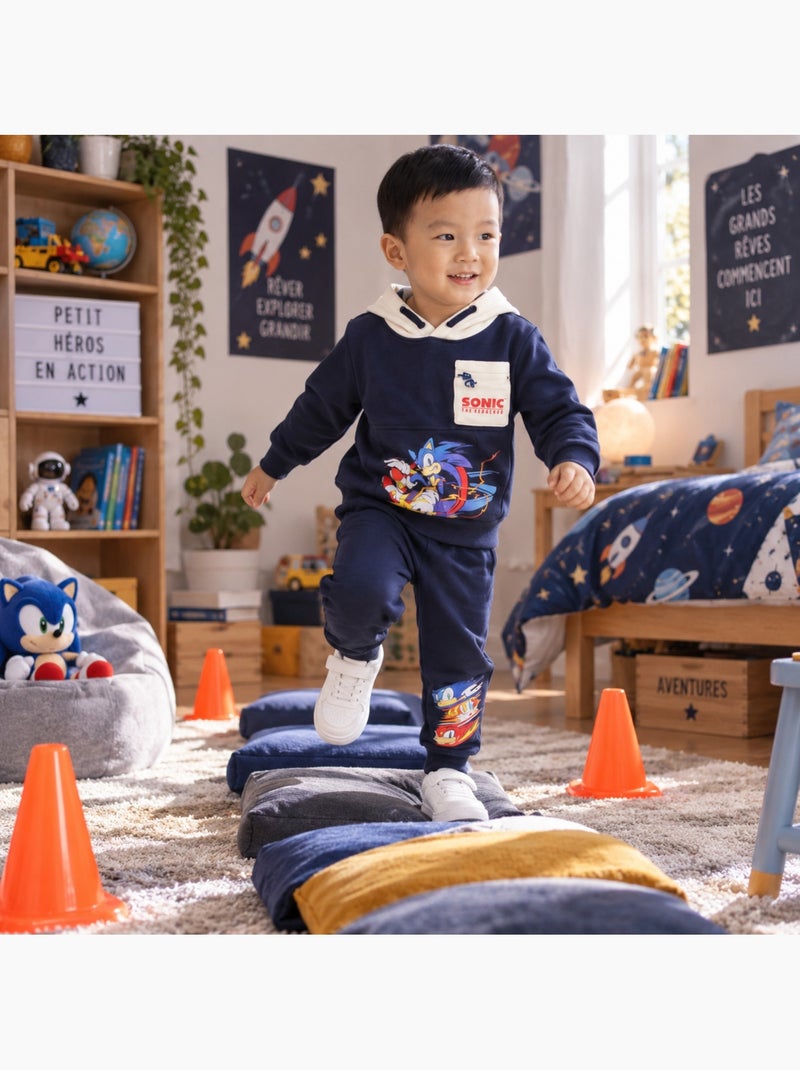 Sonic - ensemble sweat et pantalon de jogging imprimés, poche kangourou et finitions bord-côte Bleu marine - Kiabi