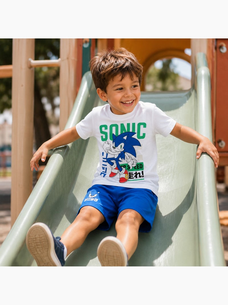 Sonic - Ensemble t-shirt et short gar?on ? motif Blanc - Kiabi