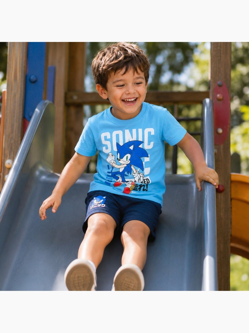 Sonic - Ensemble t-shirt et short gar?on ? motif Bleu - Kiabi
