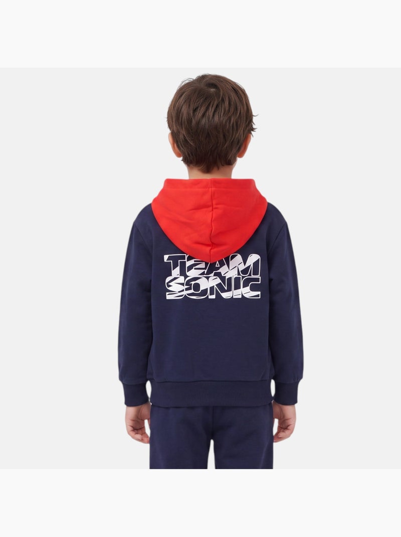 Sonic - sweat à capuche imprimé, manches longues, poche kangourou et finitions bord-côte Bleu marine - Kiabi