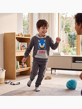 Sonic - sweat à capuche imprimé, manches longues, poche kangourou et finitions bord-côte
