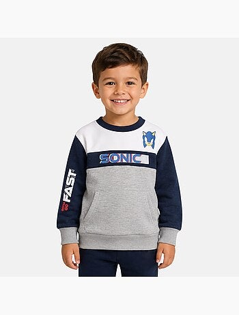 Sonic - sweat col rond imprimé, manches longues, poche kangourou et finitions bord-côte