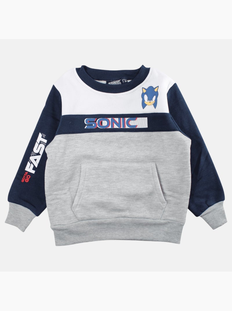 Sonic - sweat col rond imprimé, poche kangourou, bord-côte Gris - Kiabi