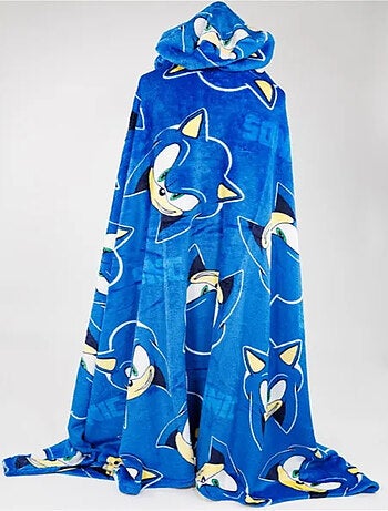 Sonic, Grand Plaid Enfant à Capuche Imprimée 100% Flanelle, Couverture 120x150 cm