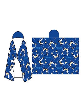 Sonic, Grand Plaid Enfant à Capuche Imprimée 100% Flanelle, Couverture 120x150 cm