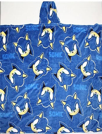 Sonic, Grand Plaid Enfant à Capuche Imprimée 100% Flanelle, Couverture 120x150 cm