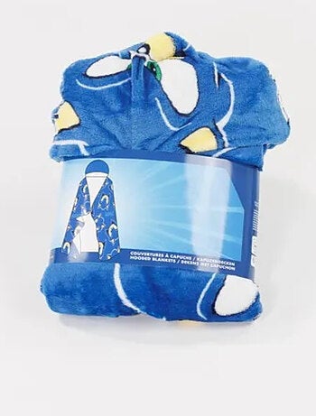 Sonic, Grand Plaid Enfant à Capuche Imprimée 100% Flanelle, Couverture 120x150 cm