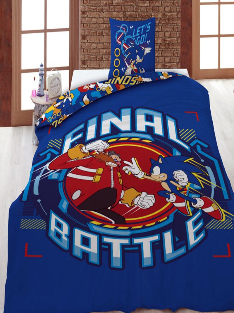 Sonic, Parure de Lit Enfant Imprimée Réversible 100% Coton, FINAL BATTLE Bleu - Kiabi
