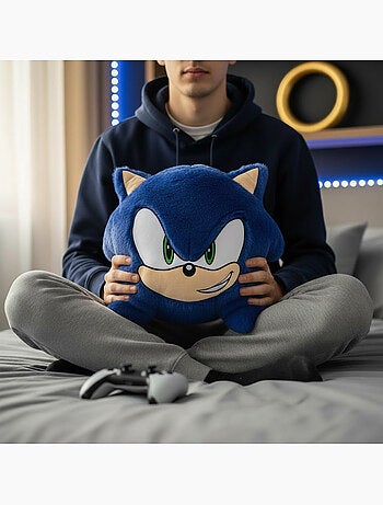 Sonic the hedgehog coussin chauffe-mains 3d fausse fourrure bleu 37x32 cm