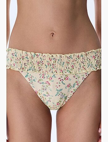 Sonya bas de bikini froncé à fleurs, taille mi-haute penti