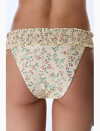 Sonya bas de bikini froncé à fleurs, taille mi-haute penti