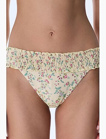 Sonya bas de bikini froncé à fleurs, taille mi-haute penti