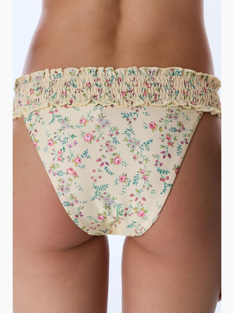 Sonya bas de bikini froncé à fleurs, taille mi-haute penti Crème - Kiabi