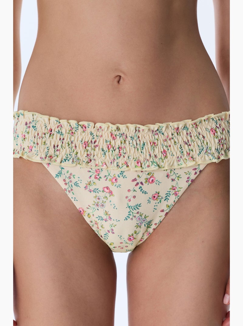 Sonya bas de bikini froncé à fleurs, taille mi-haute penti Crème - Kiabi