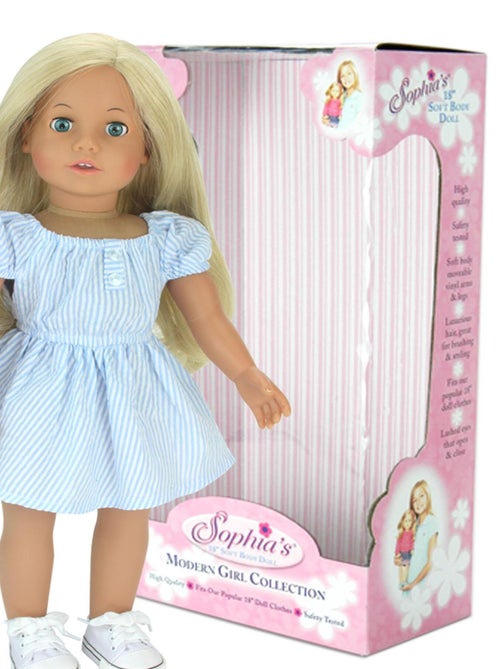 Sophia's - 18" Poupee - Doll Blonde + robe à rayures bleues et blanches, baskets en toile blanche - Kiabi