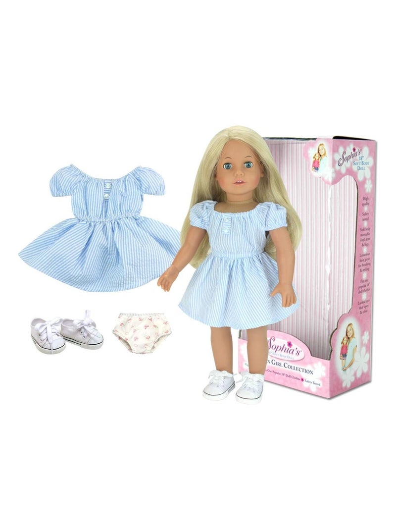 Sophia's - 18" Poupee - Doll Blonde + robe à rayures bleues et blanches, baskets en toile blanche N/A - Kiabi